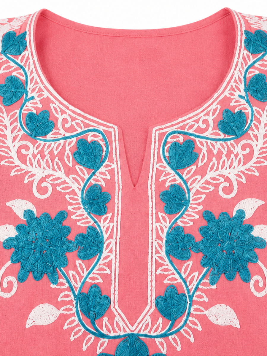 Noor : Aari embroidery summer kurti | Pink